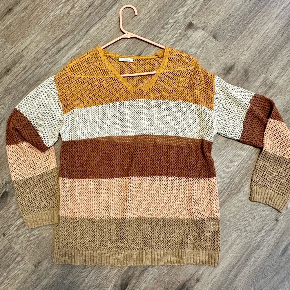 Cozy V-Neck Sweater in Yellow and White Stripes